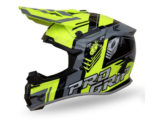 Progrip PG3080 Шолом Кросовий ECE 22R06 Застібка DD Розмір S Жовтий Флуо Чорний Сірий