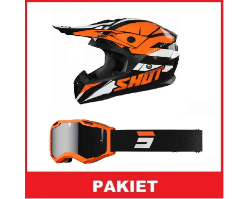 Shot Pulse Шолом Мото Чорний/Білий/Помаранчевий Розмір M + Окуляри Iris 2.0 Чорний/Помаранчевий