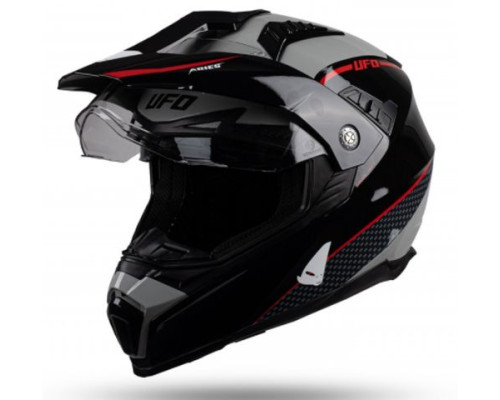 UFO шолом Aries offroad/dual/tourer/crossover з візором, козирком і сонцезахисною шторкою розмір M сірий/червоний/чорний колекція 2022