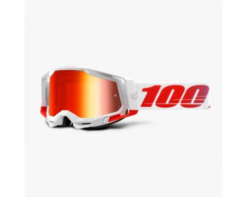 100 PROCENT, FA20 Racecraft 2, мотокросові Окуляри , дзеркальна червона лінза, білий/червоний