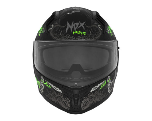 Цілісний шолом nox (повний) з козирком n401 zumbi black/green fluo матовий розмір xxl