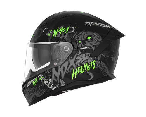 Цілісний шолом nox (повний) з козирком n401 zumbi black/green fluo матовий розмір xxl