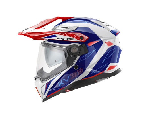 Kappa 2024/12 kv33 graphic wizard enduro подвійний позашляховий шолом з козирком і блендером колір білий червоний синій розмір 58 / м (ece approval 22r06)
