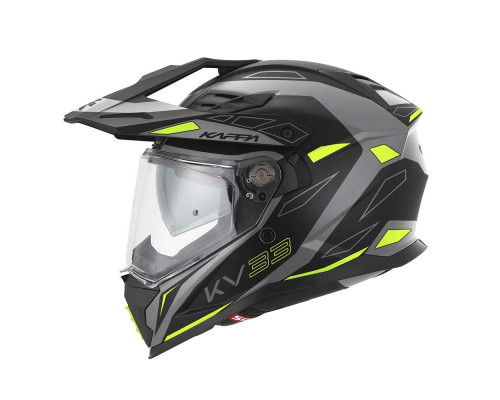 Kappa 2024/12 kv33 graphic wizard enduro подвійний шолом для бездоріжжя з козирком і забралом чорний сірий жовтий fluoресцентний матовий розмір 60/л (ece approval 22r06)