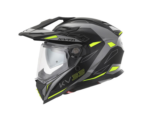 Kappa 2024/12 kv33 graphic wizard enduro подвійний шолом для бездоріжжя з козирком і забралом чорний сірий жовтий fluoресцентний матовий розмір 61 / xl (ece approval 22r06)