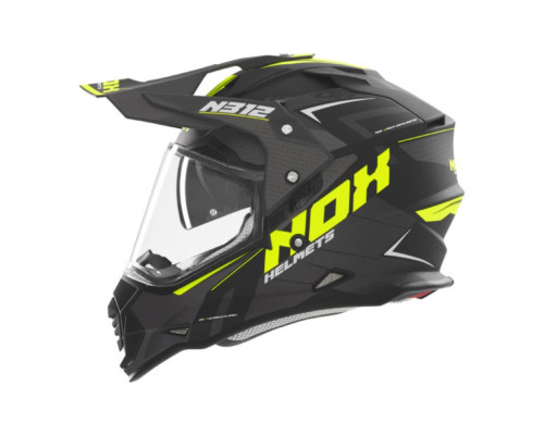 Шолом nox offroad / trail duosport (dual) n312 паровий з козирком і забралом чорний/жовтий fluoресцентний матовий розмір xxl