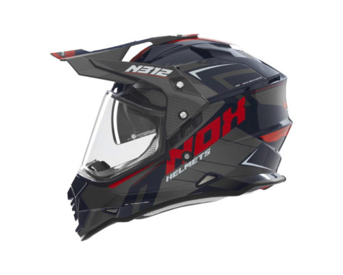 Шолом nox offroad / trail duosport (подвійний) n312 vapor зі склом та козирком синій/чорний/червоний розмір xs