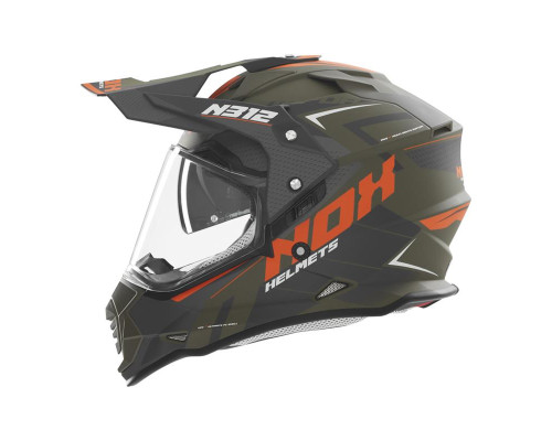 Nox offroad / trail duosport (dual) n312 протигазовий шолом з козирком і забралом помаранчевий/хакі/матовий сірий розмір s
