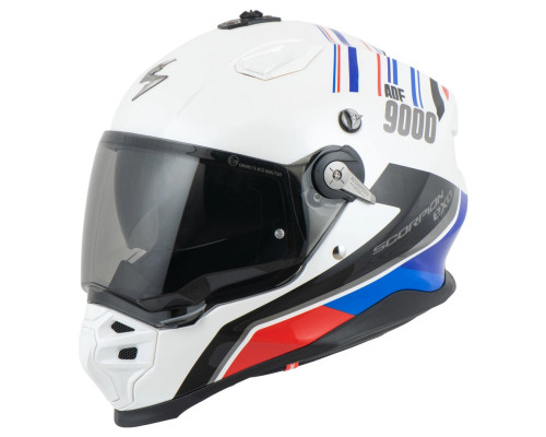 Шолом скорпіон подвійний enduro / adventure adf-9000 air desert white/blue/red колір білий/синій/червоний розмір m