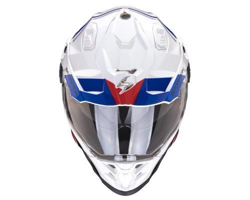 Шолом скорпіон подвійний enduro / adventure adf-9000 air desert white/blue/red колір білий/синій/червоний розмір m