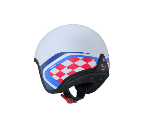 Шолом caberg open jet модель freeride x daytona колір білий/синій/червоний матовий розмір l (козирок в комплекті)