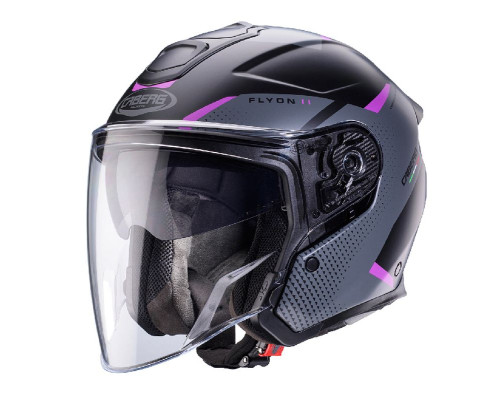 Відкритий реактивний шолом caberg flyon ii boss колір матовий чорний/сірий/фуксія (інтенсивний рожевий відтінок) розмір xs