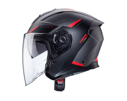 Відкритий шолом caberg jet flyon ii boss колір чорний/сірий/червоний матовий розмір m