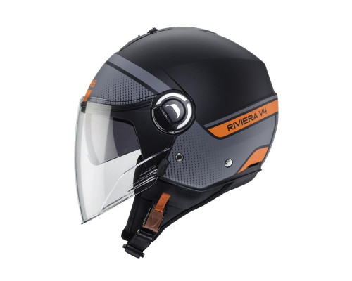 Відкритий реактивний шолом caberg з козирком модель riviera v4 elite колір матовий чорний/сірий/помаранчевий розмір l