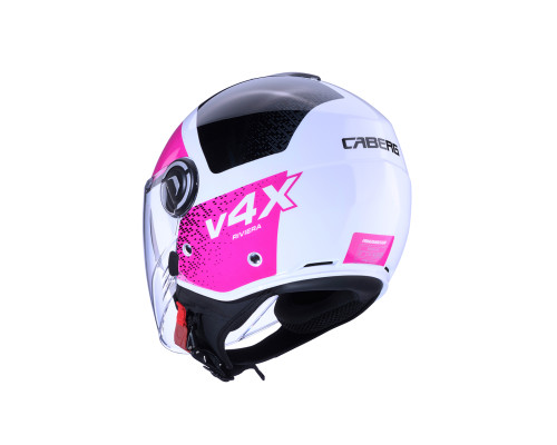 Відкритий реактивний шолом caberg з козирком модель riviera v4x alpha колір білий/чорний/фуксія (інтенсивний рожевий відтінок) розмір m