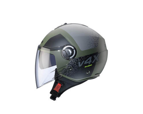 Відкритий реактивний шолом caberg з козирком модель riviera v4x alpha зелений/чорний/сірий матовий розмір s