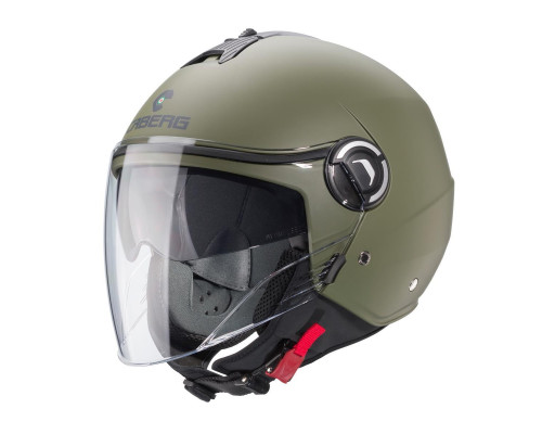 Відкритий реактивний шолом caberg з козирком модель riviera v4x суцільний матовий зелений - військово-зелений розмір xs
