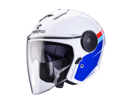 Шолом caberg відкритий реактивний з козирком модель soho zephyr колір білий/синій/червоний розмір s