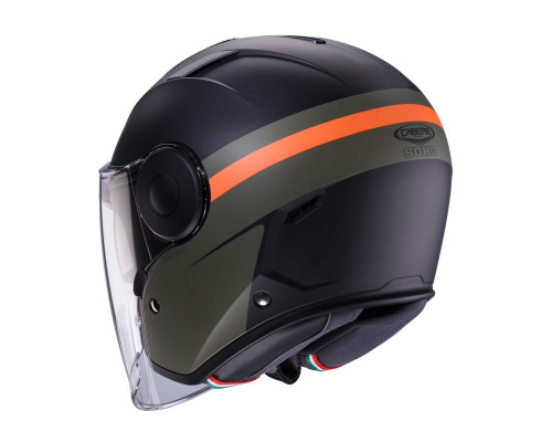 Відкритий реактивний шолом caberg з козирком модель soho zephyr колір чорний/зелений/помаранчевий матовий розмір xl