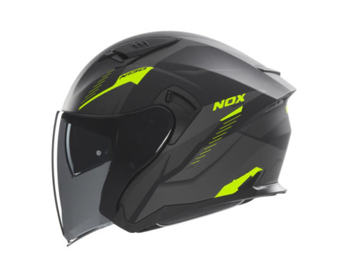 Відкритий реактивний шолом nox з покриттям n130 myst колір чорний/жовтий fluoресцентний матовий розмір xs