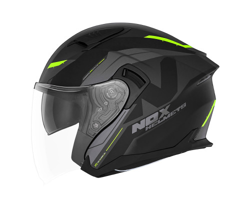 Відкритий реактивний шолом nox promotion з блендером n130 klint колір матовий чорний/fluo жовтий розмір m