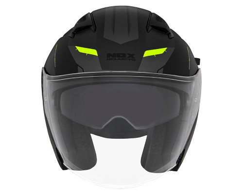 Відкритий реактивний шолом nox promotion з блендером n130 klint колір матовий чорний/fluo жовтий розмір m