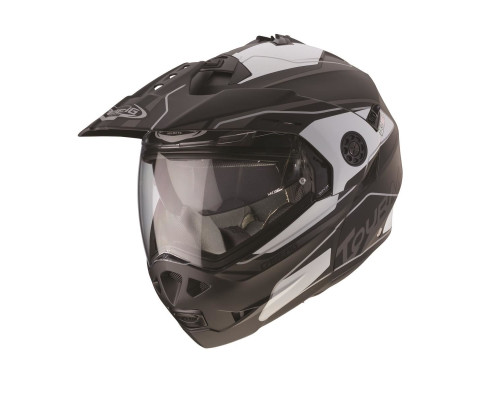 Щелепний шолом caberg enduro модель tourmax (pinlock) marathon колір матовий чорний/білий/сірий розмір xl