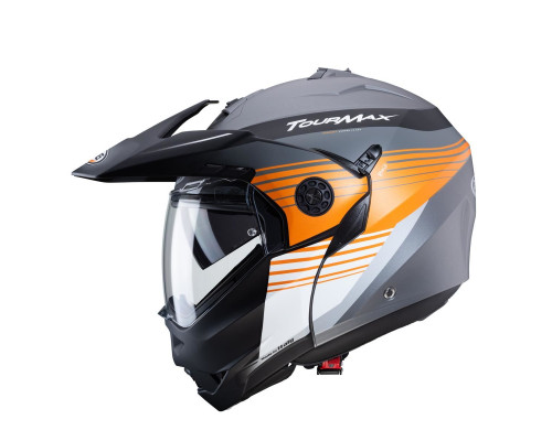 Щелепний шолом caberg enduro модель tourmax titan gun метал/помаранчевий/білий колір білий/помаранчевий/сірий матовий розмір m