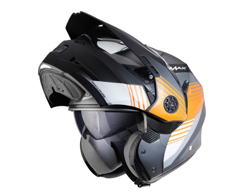 Щелепний шолом caberg enduro модель tourmax titan gun метал/помаранчевий/білий колір білий/помаранчевий/сірий матовий розмір m