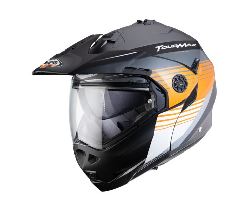 Щелепний шолом caberg enduro модель tourmax titan gun метал/помаранчевий/білий колір білий/помаранчевий/сірий матовий розмір m