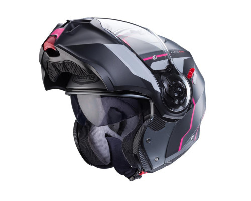 Щелепний шолом caberg модель duke evo move колір матовий сірий/чорний/фуксія (інтенсивний рожевий відтінок) розмір xs (пі UFOк в комплекті)