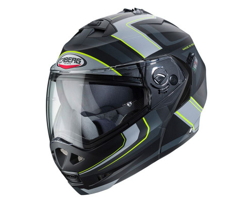 Щелепний шолом caberg модель duke ii tour (pinlock) колір чорний/сірий/жовтий fluo mat (5/5 зірок в тестах на різкість) розмір xs