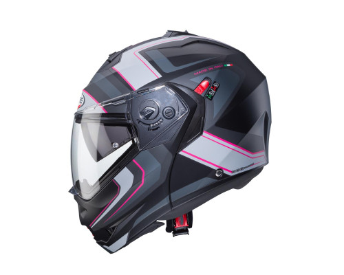 Щелепний шолом caberg модель duke x колір матовий чорний/сірий/сріблястий/фуксія (інтенсивний рожевий відтінок) розмір m (пі UFOк в комплекті)