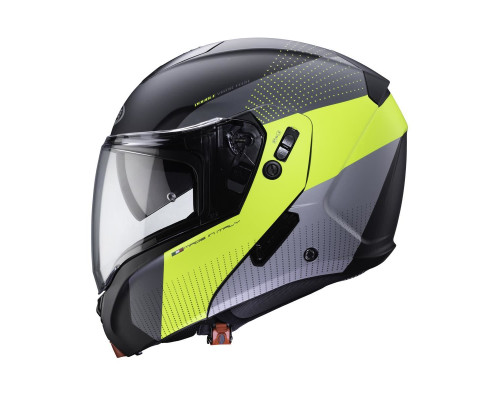 Щелепний шолом caberg модель horus scout колір чорний/fluoресцентно-жовтий/сірий/сріблястий матовий розмір xl