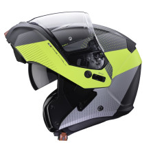 Щелепний шолом caberg модель horus scout колір чорний/fluoресцентно-жовтий/сірий/сріблястий матовий розмір xs