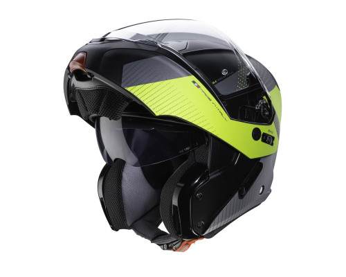 Щелепний шолом caberg модель horus scout колір чорний/fluoресцентно-жовтий/сірий/сріблястий матовий розмір xs