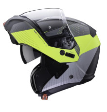Щелепний шолом caberg модель horus scout колір чорний/fluoресцентно-жовтий/сірий/сріблястий матовий розмір xs