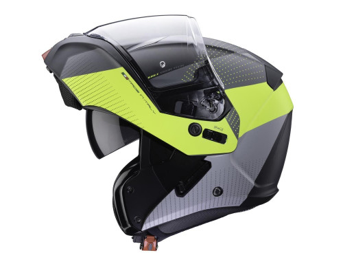 Щелепний шолом caberg модель horus scout колір чорний/fluoресцентно-жовтий/сірий/сріблястий матовий розмір xs