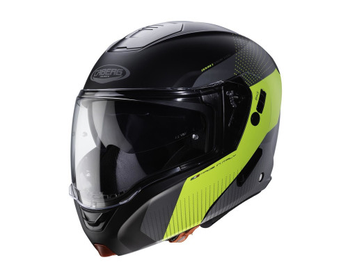 Щелепний шолом caberg модель horus scout колір чорний/fluoресцентно-жовтий/сірий/сріблястий матовий розмір xxl