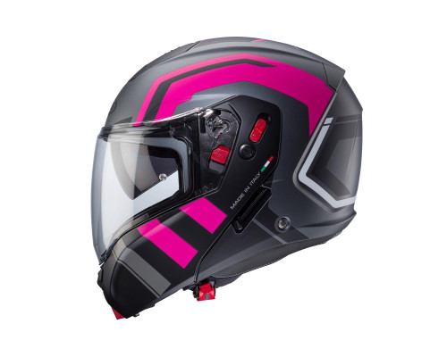 Щелепний шолом caberg модель horus x road колір матовий сірий/чорний/фуксія (інтенсивний рожевий відтінок) розмір xs (пі UFOк в комплекті)