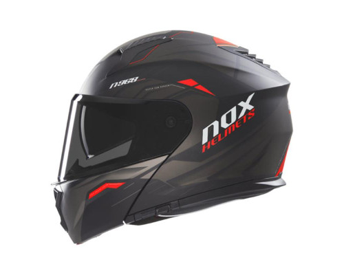 Шолом nox (відкидний) з козирком n968 ультра чорний/червоний матовий розмір xxl