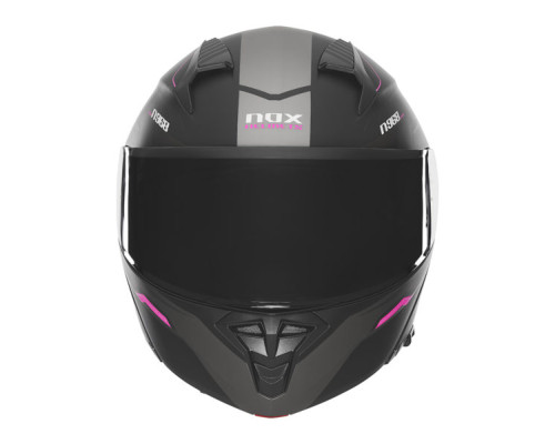 Шолом nox (відкидний) з козирком n968 ультра чорний/рожевий матовий розмір xs
