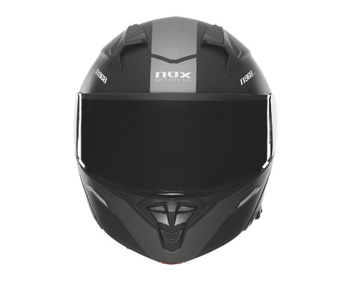 Шолом nox (відкидний) з козирком n968 ультра чорний/титановий матовий розмір s