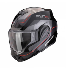 Щелепний шолом scorpion (щелепа назад) exo-tech pro commuta bk-s-rd колір чорний/сріблястий/червоний розмір m