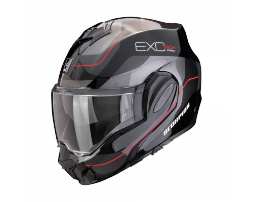 Щелепний шолом scorpion (щелепа назад) exo-tech pro commuta bk-s-rd колір чорний/сріблястий/червоний розмір m