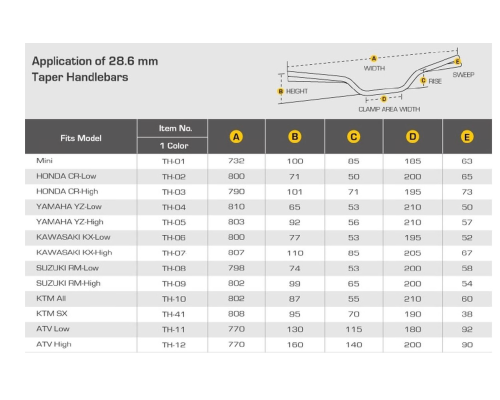 Алюмінієве кермо accel 28.6 мм конус mx дизайн HONDA cr high (7075-t6) ergal колір чорний (ширина 790 мм, висота 101 мм)