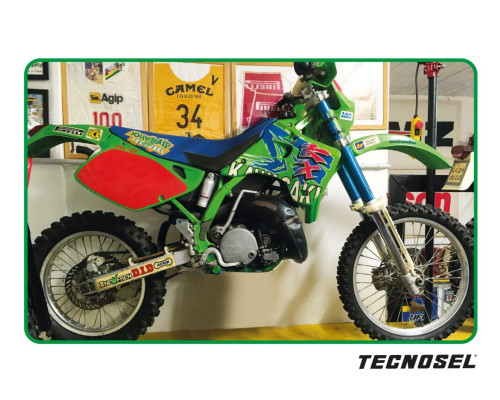 Tecnosel (blackbird) набір наклейок (стікерів) + чохол/накидка на сидіння kawasaki kx 125/250 '92-'93, репліка team kawasaki '93