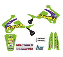 Tecnosel (blackbird) набір наклейок (стікерів) + чохол/накидка на сидіння kawasaki kx 125/250 '94-'98, replica team kawasaki '98