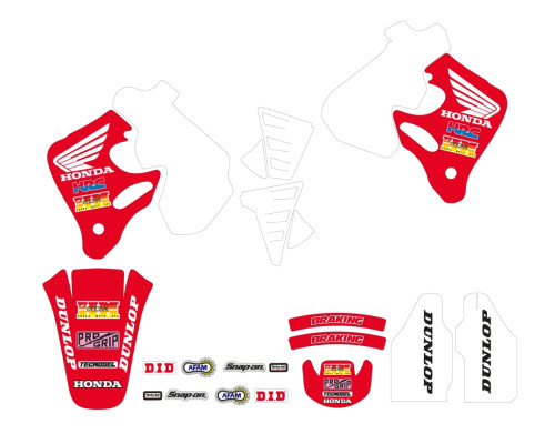 Набір наклейок tecnosel (blackbird) HONDA cr 125 '93-'94, cr 250 '92-'94, replica team HONDA '92 червоний/білий