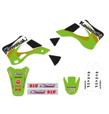 Набір наклейок tecnosel (blackbird) kawasaki kx 125/250 '99-'02, репліка oem kawasaki '00, колір зелений/чорний